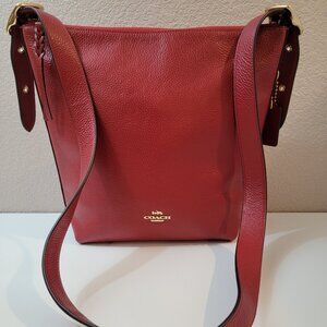 COACH Red Pebbled Leather Crossbody Shoulder Bag Gold Hardware